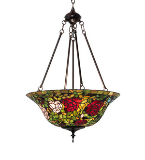 Meyda Tiffany - 232778 - Three Light Pendant - Tiffany Rosebush - Mahogany Bronze