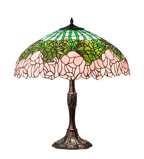 Meyda Tiffany - 232802 - Three Light Table Lamp - Tiffany Cabbage Rose - Mahogany Bronze