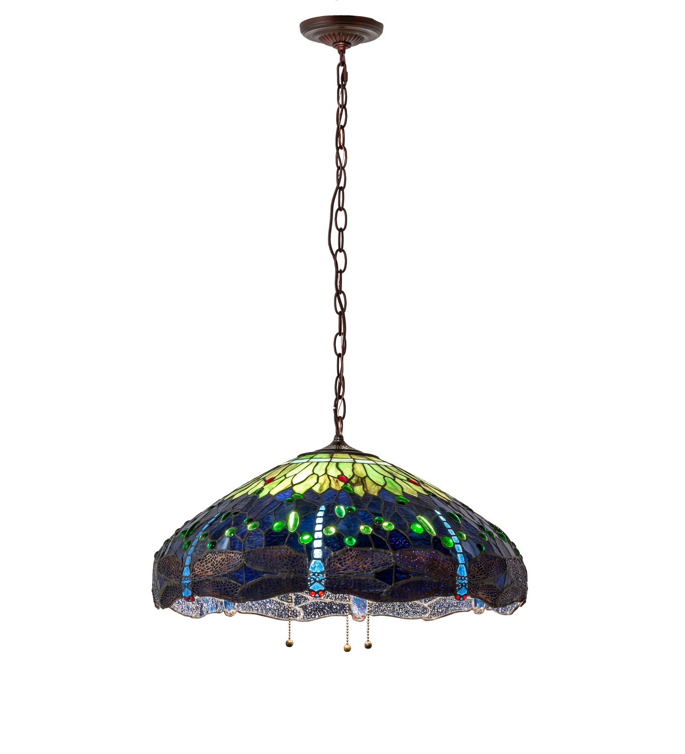 Meyda Tiffany - 26214 - Three Light Pendant - Tiffany Hanginghead Dragonfly - Mahogany Bronze