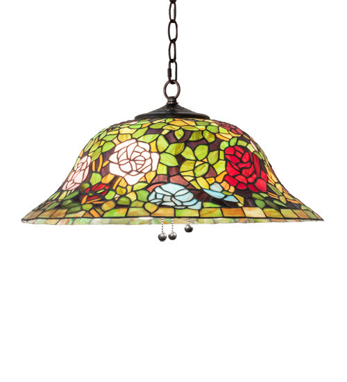 Meyda Tiffany - 36446 - Three Light Pendant - Tiffany Rosebush - Mahogany Bronze