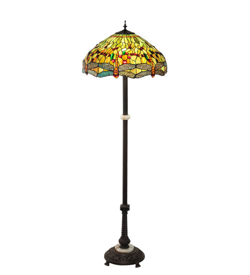 Meyda Tiffany - 37702 - Three Light Floor Lamp - Tiffany Hanginghead Dragonfly - Mahogany Bronze