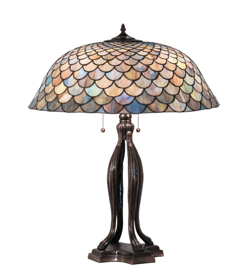 Meyda Tiffany - 38594 - Three Light Table Lamp - Tiffany Fishscale - Mahogany Bronze