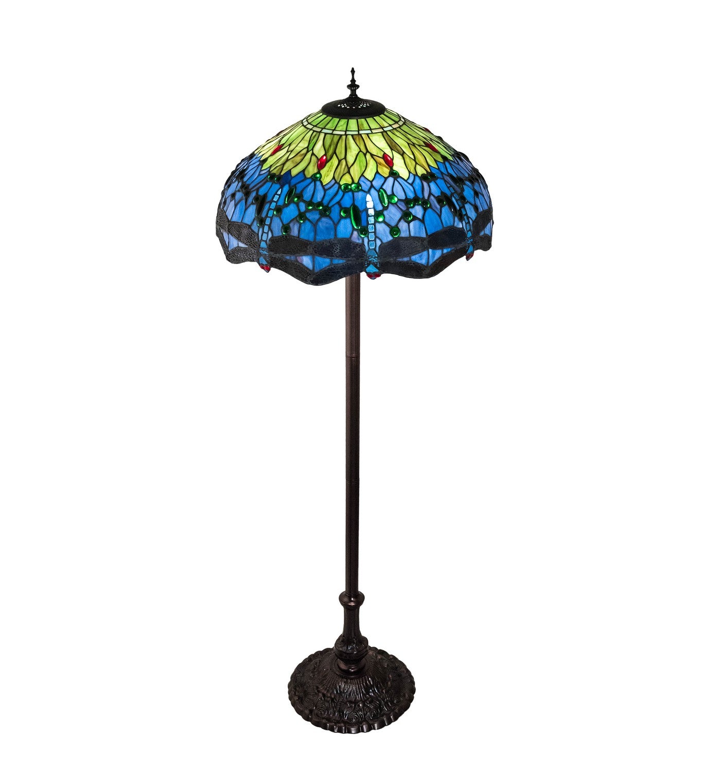 Meyda Tiffany - 70021 - Three Light Floor Lamp - Tiffany Hanginghead Dragonfly - Mahogany Bronze