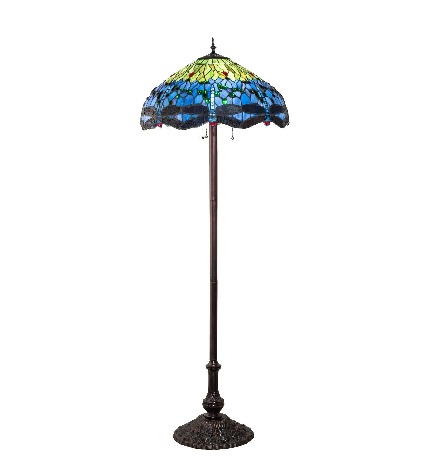 Meyda Tiffany - 70021 - Three Light Floor Lamp - Tiffany Hanginghead Dragonfly - Mahogany Bronze