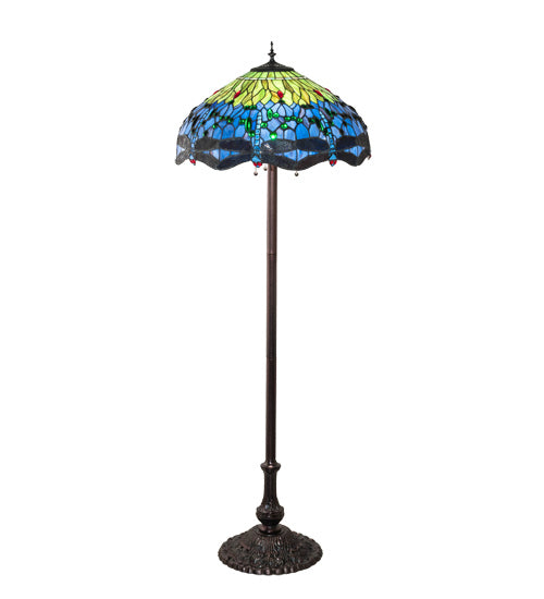 Meyda Tiffany - 70021 - Three Light Floor Lamp - Tiffany Hanginghead Dragonfly - Mahogany Bronze