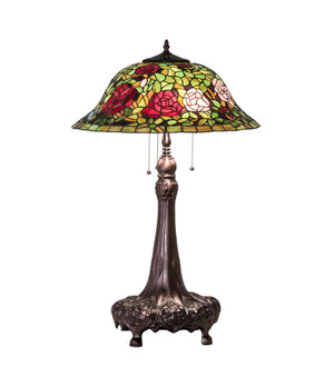 Meyda Tiffany - 71388 - Three Light Table Lamp - Tiffany Rosebush - Mahogany Bronze