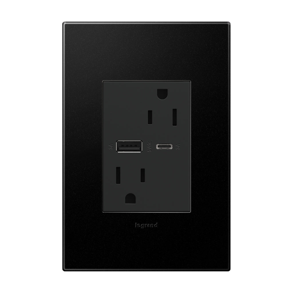 Legrand - ARTRUSB156ACG4 - 15A Tamper-Resistant Ultra-Fast USB Type-A/C Outlet - adorne - Graphite