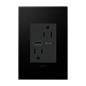 Legrand - ARTRUSB156ACG4 - 15A Tamper-Resistant Ultra-Fast USB Type-A/C Outlet - adorne - Graphite