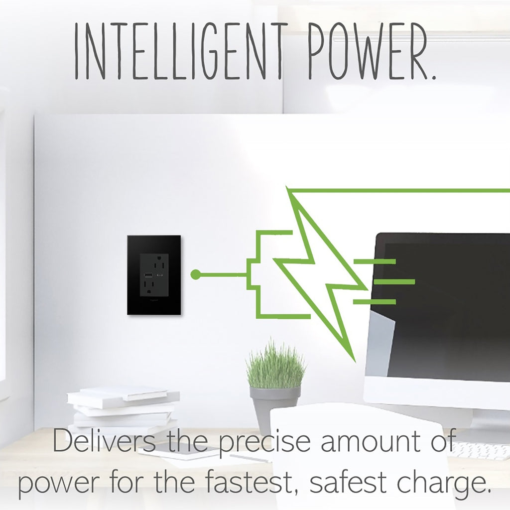 Legrand - ARTRUSB156ACG4 - 15A Tamper-Resistant Ultra-Fast USB Type-A/C Outlet - adorne - Graphite