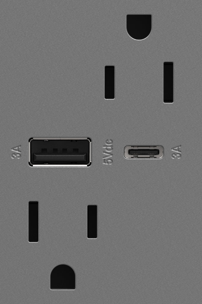 Legrand - ARTRUSB156ACM4 - 15A Tamper-Resistant Ultra-Fast USB Type-A/C Outlet - adorne - Magnesium
