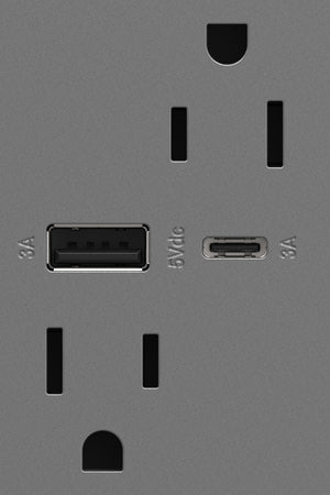 Legrand - ARTRUSB156ACM4 - 15A Tamper-Resistant Ultra-Fast USB Type-A/C Outlet - adorne - Magnesium