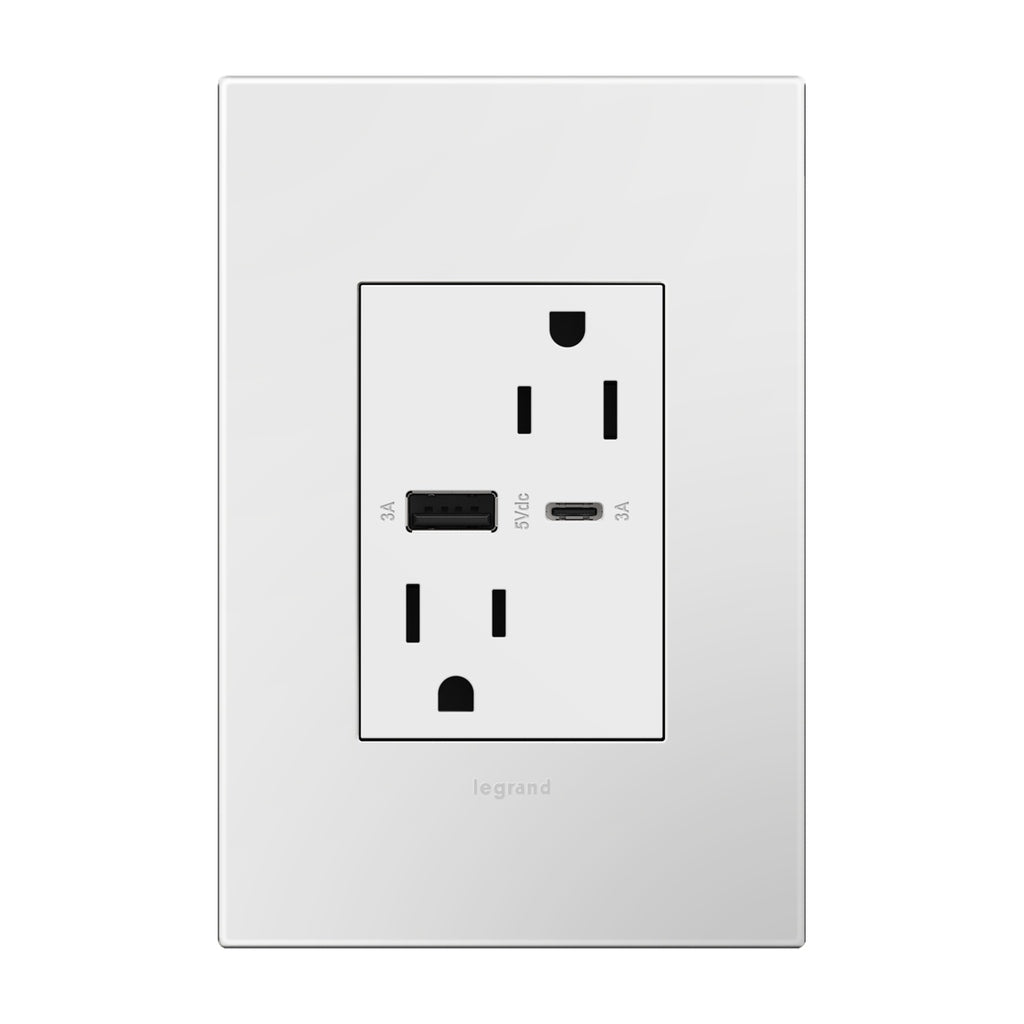 Legrand - ARTRUSB156ACW4 - 15A Tamper-Resistant Ultra-Fast USB Type-A/C Outlet - adorne - White
