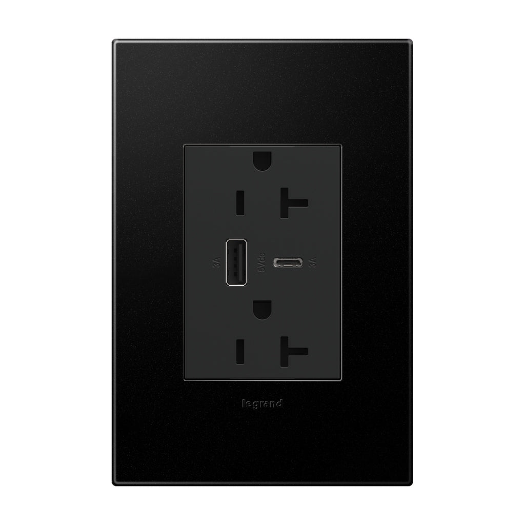 Legrand - ARTRUSB206ACG4 - 20A Tamper-Resistant Ultra-Fast USB Type-A/C Outlet - adorne - Graphite
