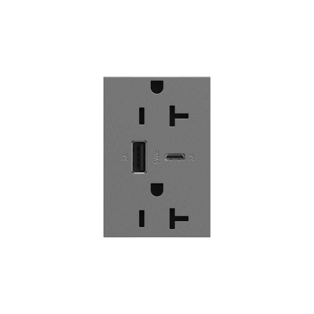 Legrand - ARTRUSB206ACM4 - 20A Tamper-Resistant Ultra-Fast USB Type-A/C Outlet - adorne - Magnesium