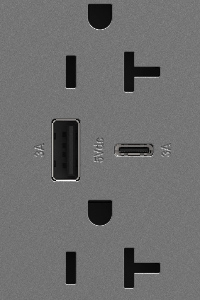 Legrand - ARTRUSB206ACM4 - 20A Tamper-Resistant Ultra-Fast USB Type-A/C Outlet - adorne - Magnesium