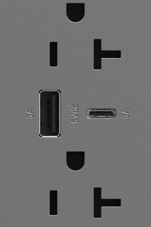 Legrand - ARTRUSB206ACM4 - 20A Tamper-Resistant Ultra-Fast USB Type-A/C Outlet - adorne - Magnesium