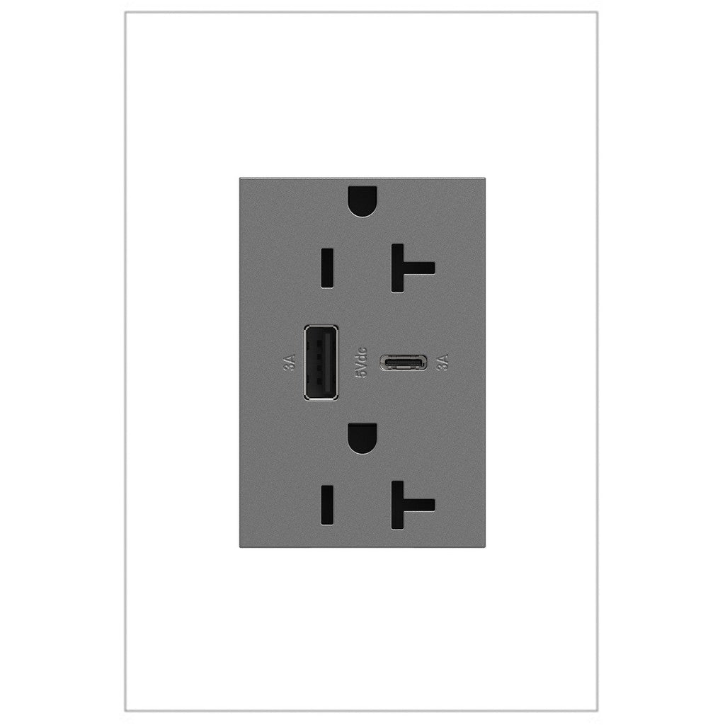 Legrand - ARTRUSB206ACM4 - 20A Tamper-Resistant Ultra-Fast USB Type-A/C Outlet - adorne - Magnesium