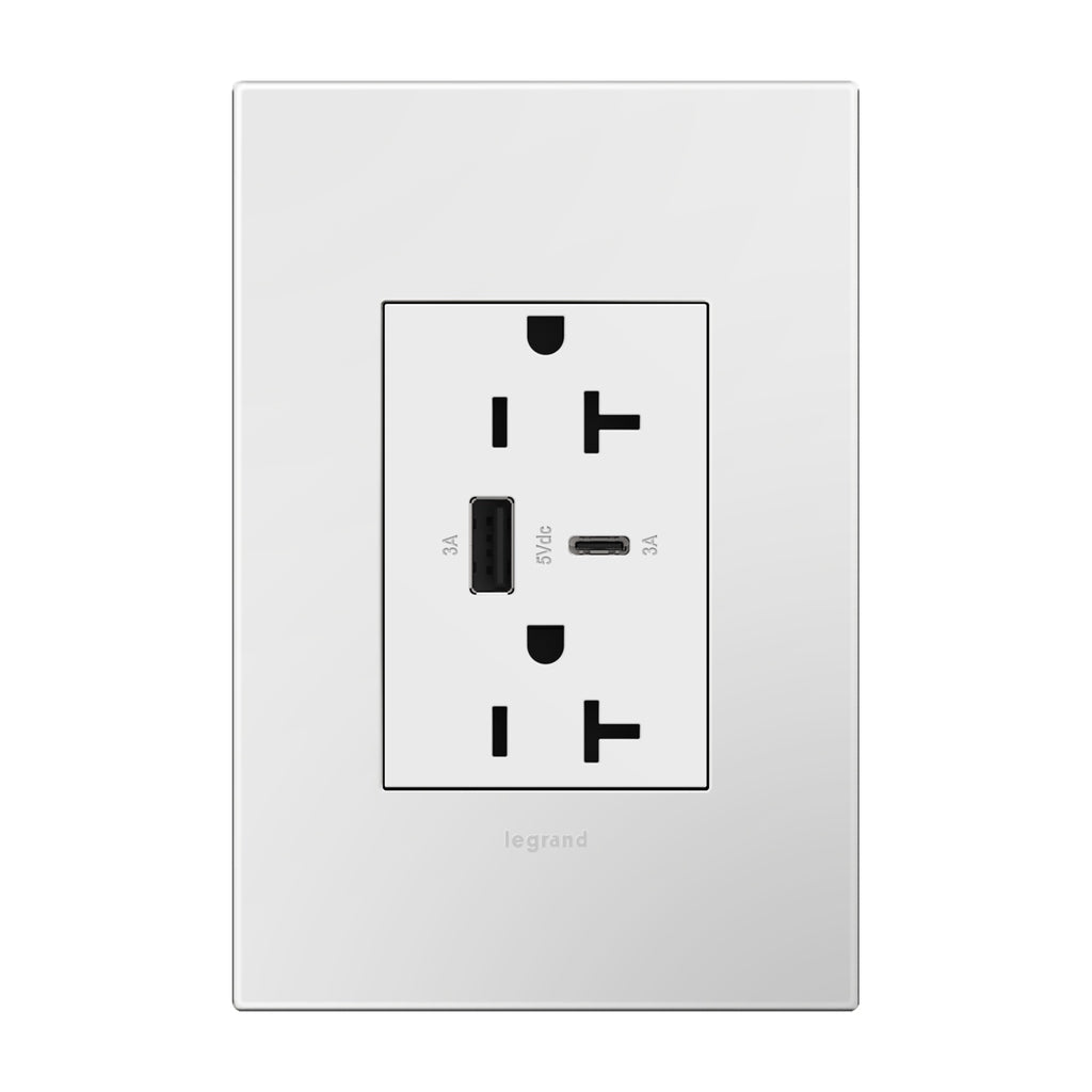 Legrand - ARTRUSB206ACW4 - 20A Tamper-Resistant Ultra-Fast USB Type-A/C Outlet - adorne - White