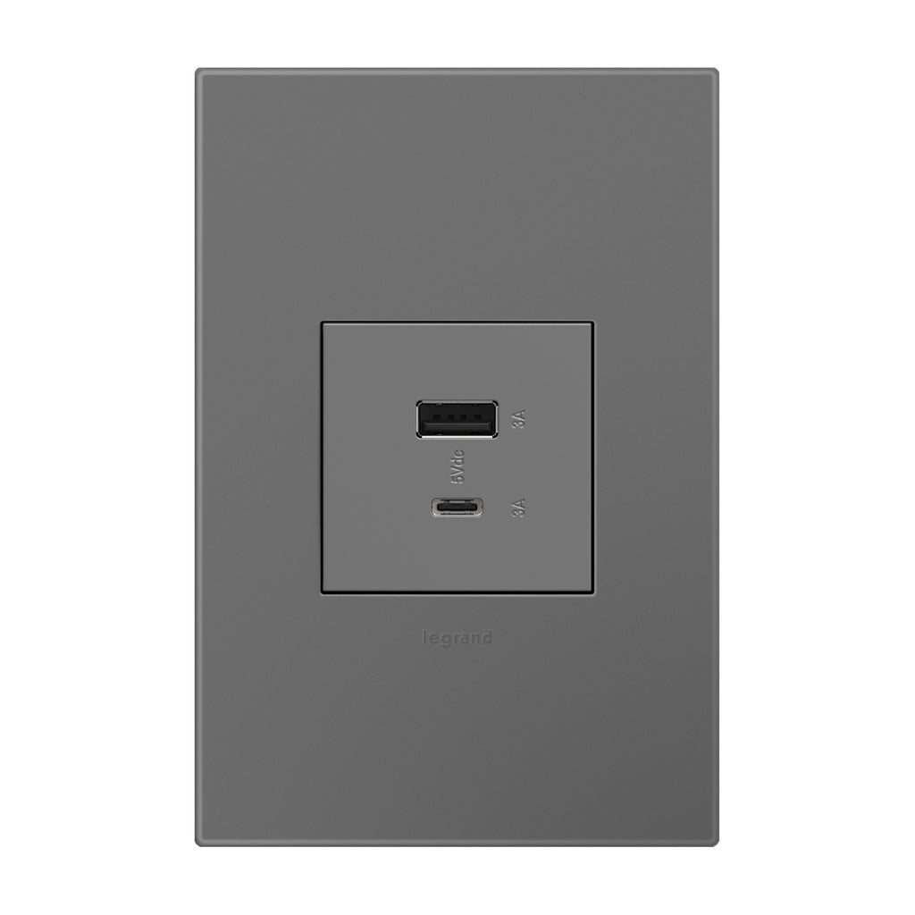 Legrand - ARUSB2AC6M4 - Ultra-Fast USB Type-A/C Outlet Module - adorne - Magnesium