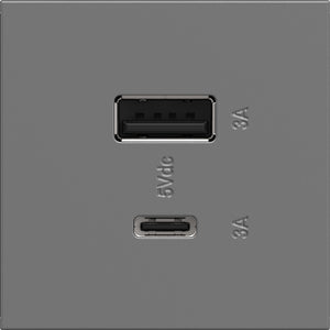 Legrand - ARUSB2AC6M4 - Ultra-Fast USB Type-A/C Outlet Module - adorne - Magnesium