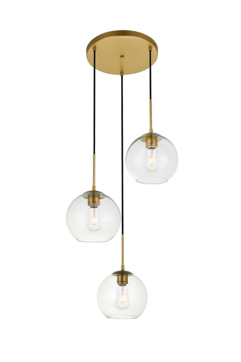 Elegant Lighting - LD2208BR - Three Light Pendant - BAXTER - Brass And Clear