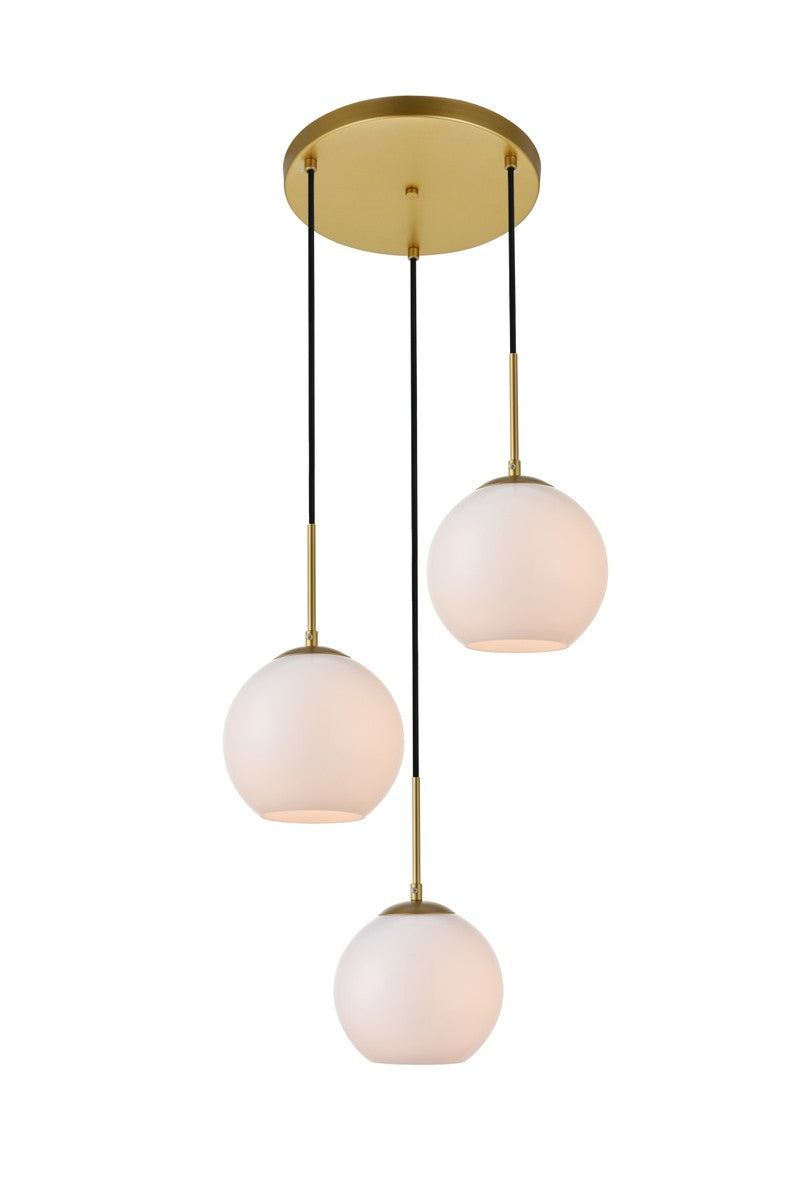 Elegant Lighting - LD2209BR - Three Light Pendant - BAXTER - Brass And Frosted White