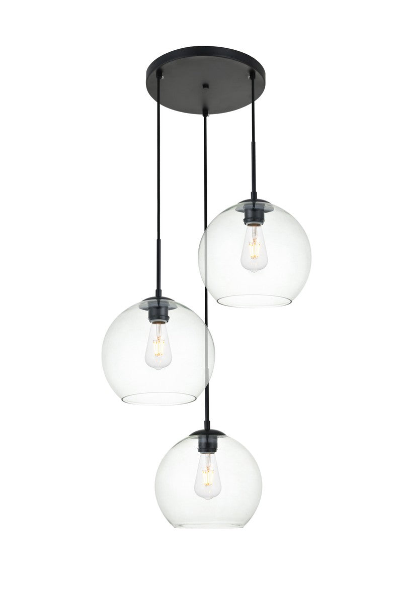 Elegant Lighting - LD2214BK - Three Light Pendant - BAXTER - Black And Clear