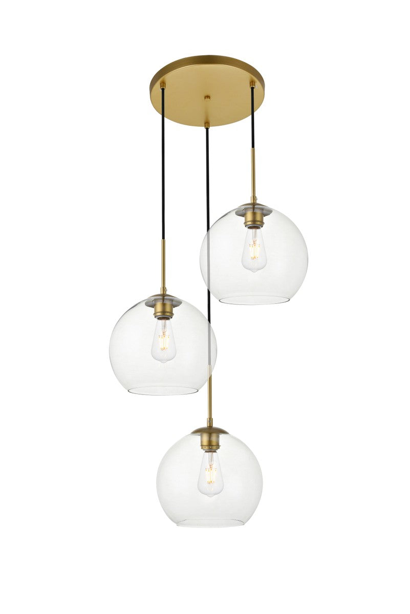 Elegant Lighting - LD2214BR - Three Light Pendant - BAXTER - Brass And Clear