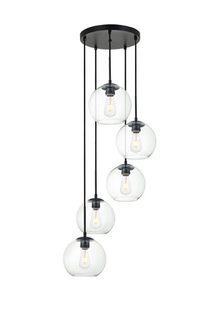 Elegant Lighting - LD2226BK - Five Light Pendant - BAXTER - Black And Clear