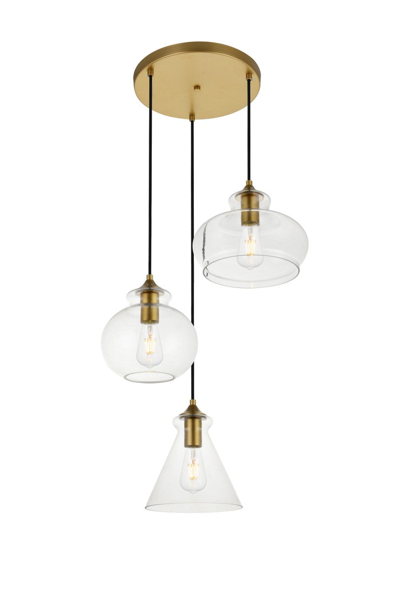 Elegant Lighting - LD2247BR - Three Light Pendant - DESTRY - Brass And Clear