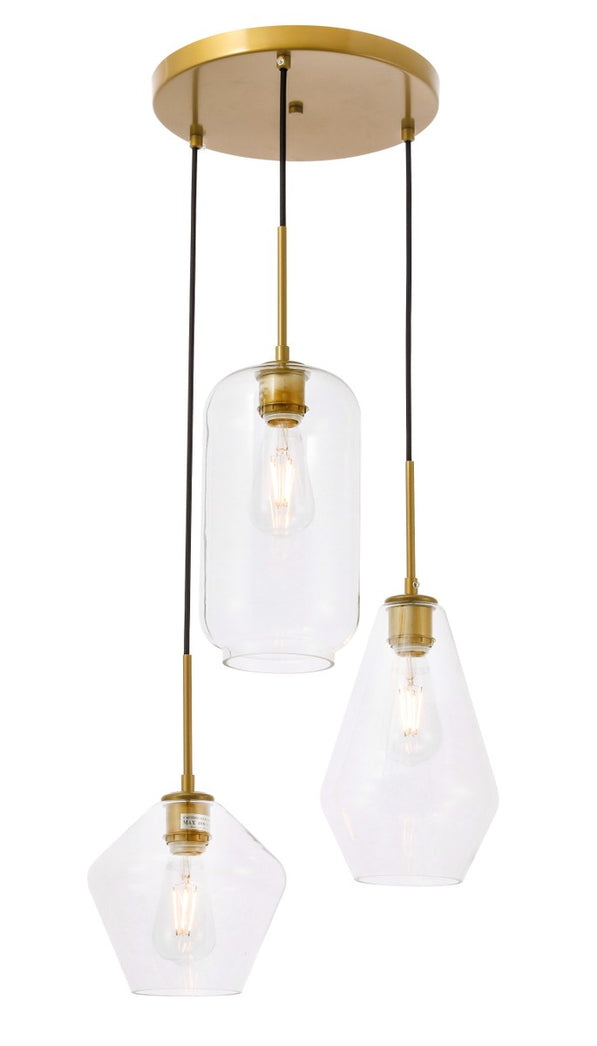 Elegant Lighting - LD2268BR - Three Light Pendant - Gene - Brass and Clear glass
