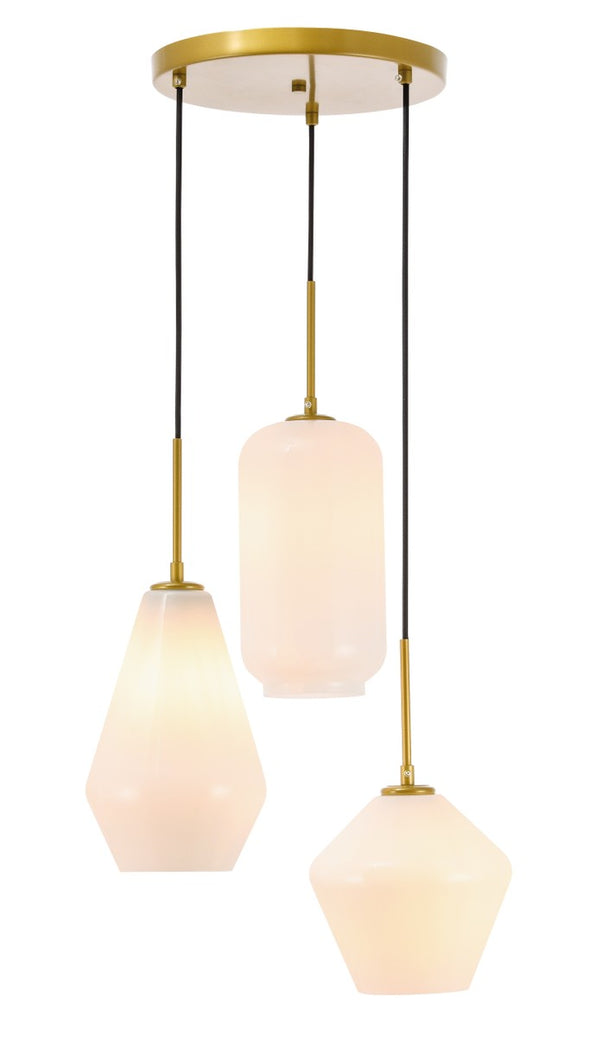 Elegant Lighting - LD2269BR - Three Light Pendant - Gene - Brass and Frosted white glass