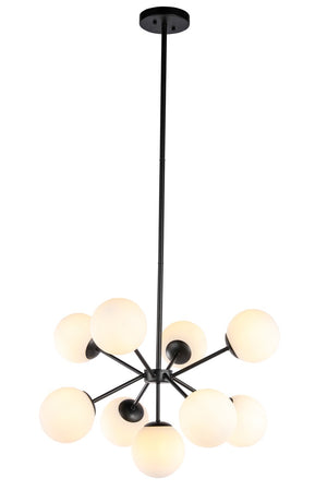 Elegant Lighting - LD5028D27BK - Nine Light Pendant - Jupiter - Black and Frosted white glass