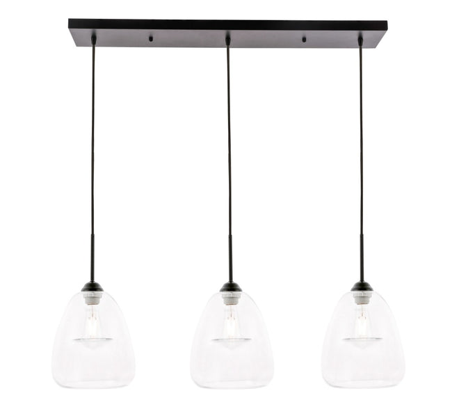Elegant Lighting - LD5032D36BK - Three Light Pendant - Kason - Black and Clear glass