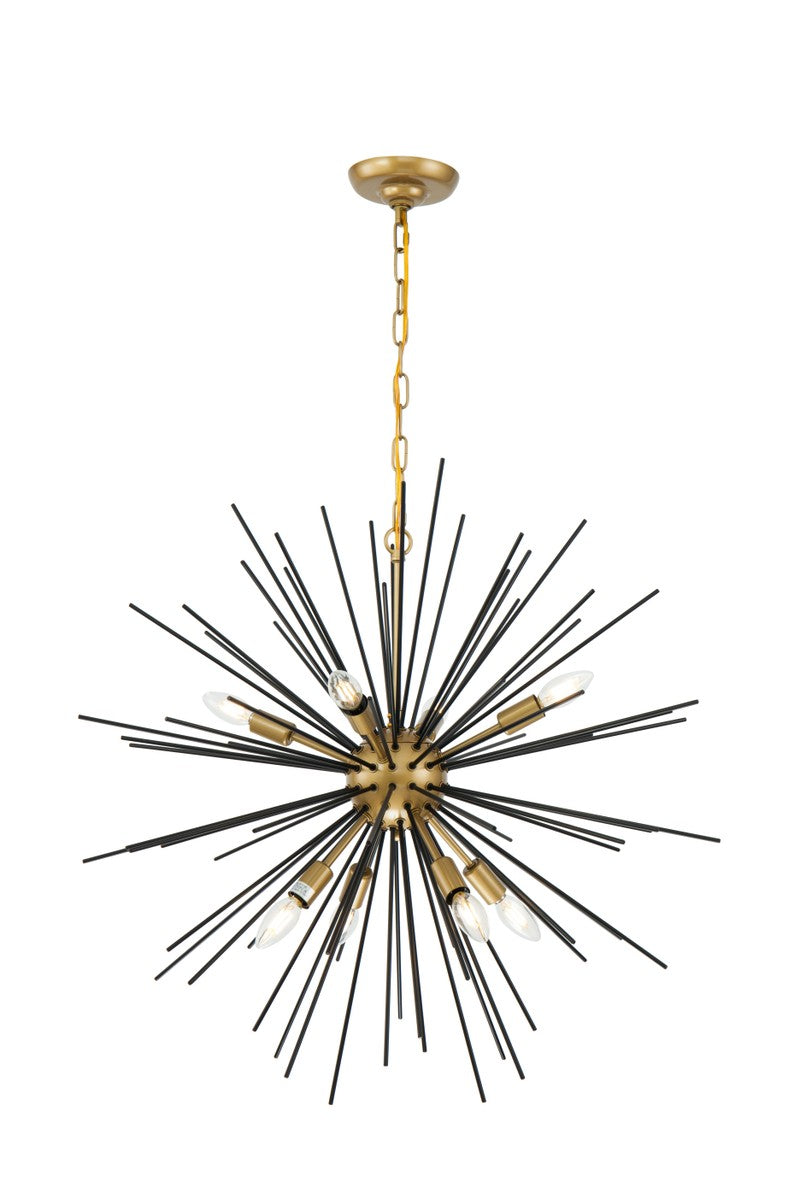 Elegant Lighting - LD5038D30BK - Eight Light Pendant - Timber - Brass and Black