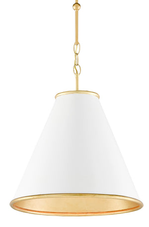 Currey and Company - 9000-0536 - One Light Pendant - Pierrepont - Painted Gesso White/Contemporary Gold Leaf/Painted Gold