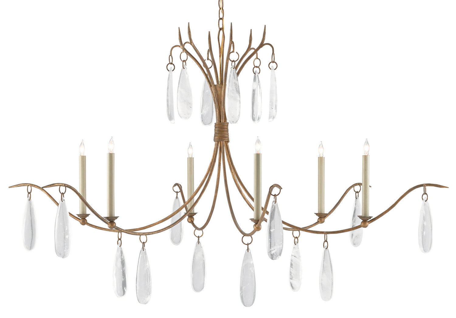 Currey and Company - 9000-0545 - Six Light Chandelier - Marshallia - Rustic Gold/Faux Rock Crystal