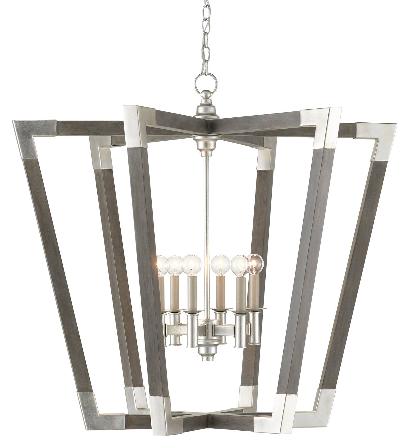 Currey and Company - 9000-0606 - Six Light Chandelier - Bastian - Chateau Gray/Contemporary Silver Leaf