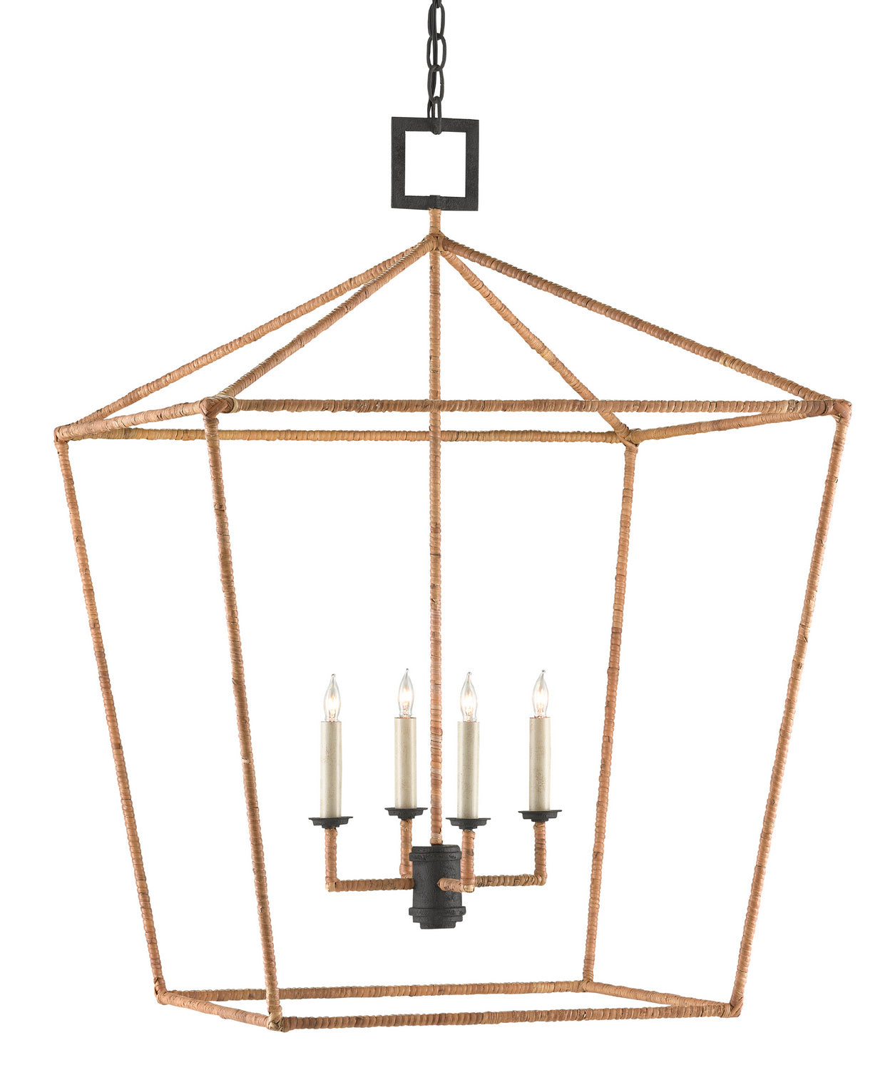 Currey and Company - 9000-0611 - Four Light Lantern - Denison - Molé Black/Natural Rattan