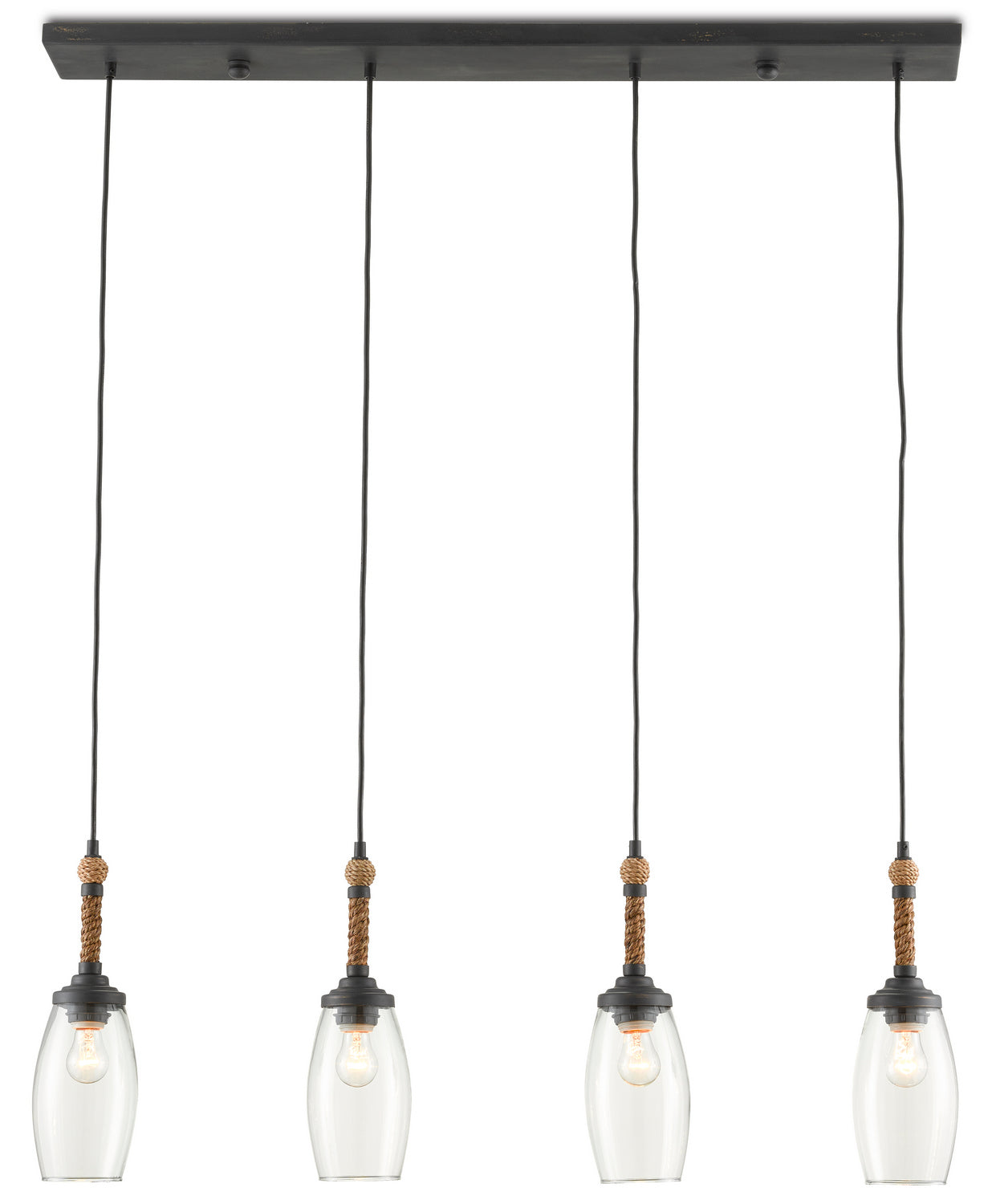 Currey and Company - 9000-0651 - Four Light Chandelier - Hightider - French Black/Natural Rope