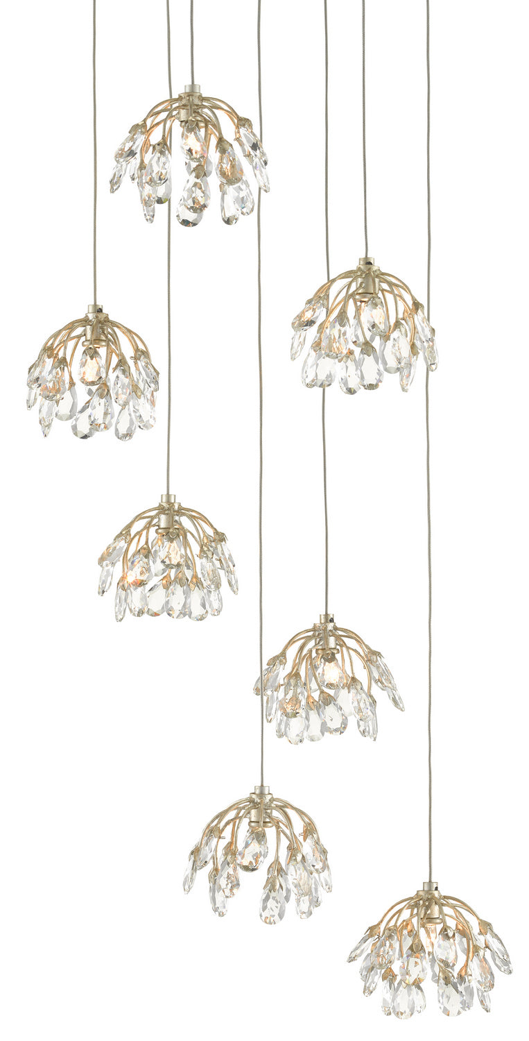 Currey and Company - 9000-0669 - Seven Light Pendant - Crystal - Crystal/ Contemporary Silver Leaf