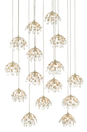 Currey and Company - 9000-0670 - 15 Light Pendant - Crystal - Crystal/ Contemporary Silver Leaf