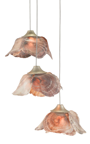 Currey and Company - 9000-0675 - Three Light Pendant - Catrice - Natural Shell/Contemporary Silver Leaf