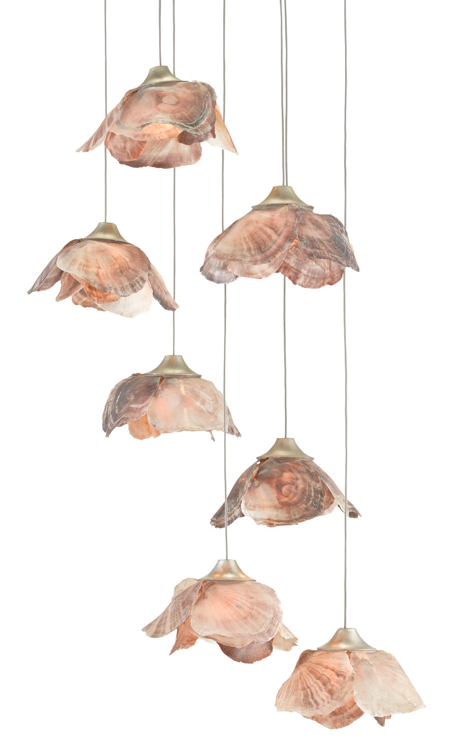 Currey and Company - 9000-0676 - Seven Light Pendant - Catrice - Natural Shell/Contemporary Silver Leaf