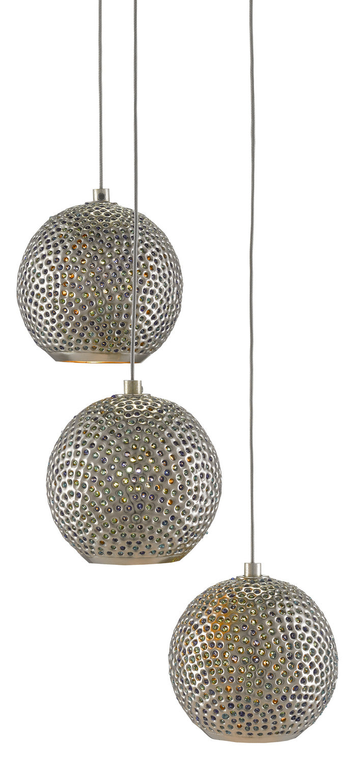 Currey and Company - 9000-0682 - Three Light Pendant - Giro - Blue/Nickel