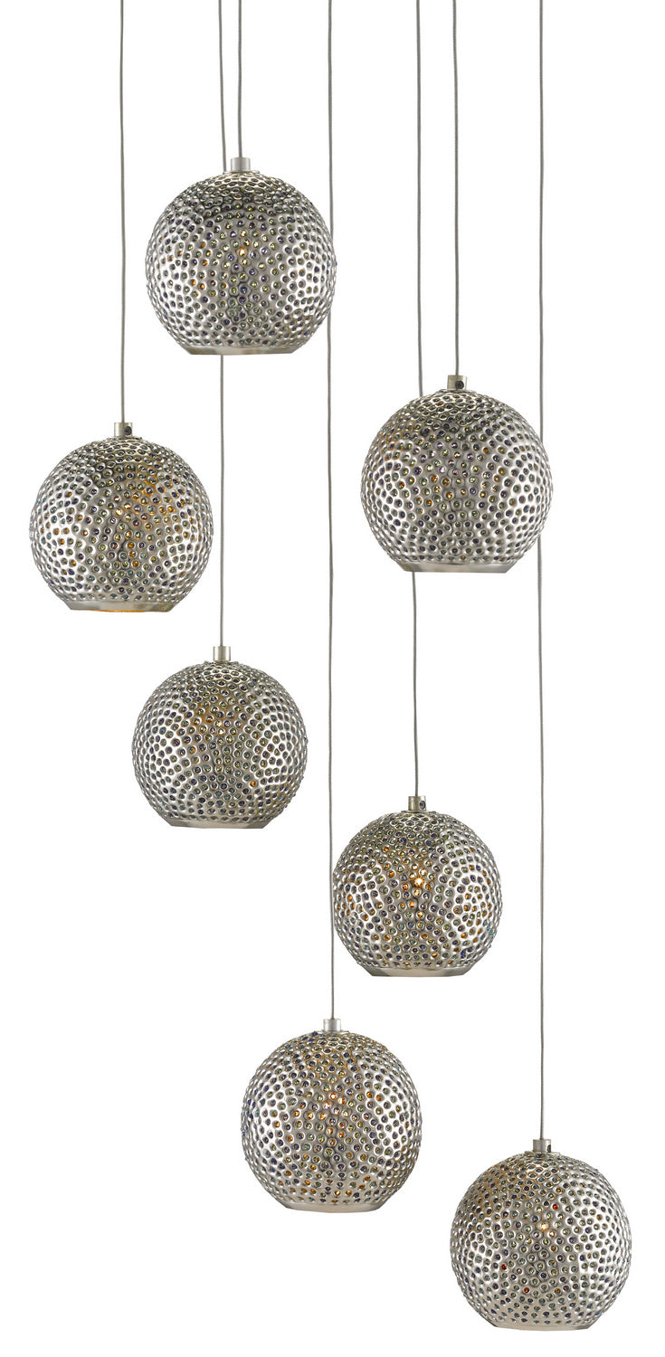 Currey and Company - 9000-0683 - Seven Light Pendant - Giro - Blue/Nickel