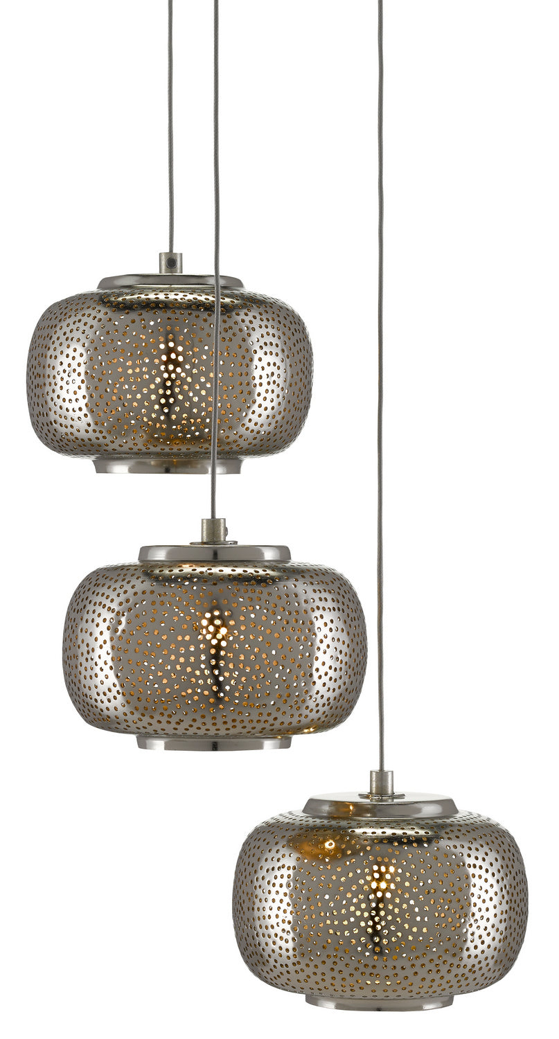 Currey and Company - 9000-0689 - Three Light Pendant - Pepper - Nickel