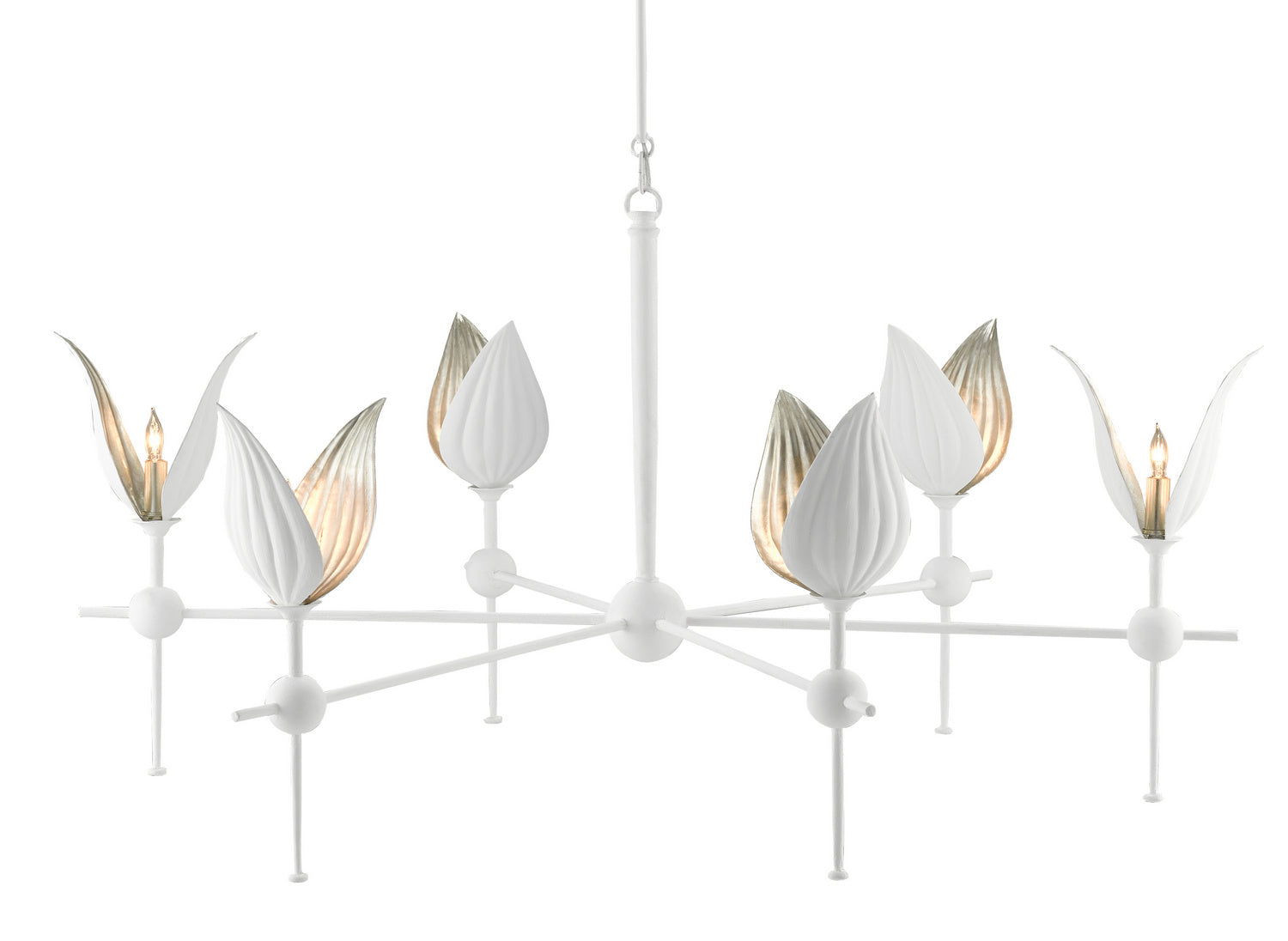 Currey and Company - 9000-0734 - Six Light Chandelier - Peace - Gesso White/Silver Leaf