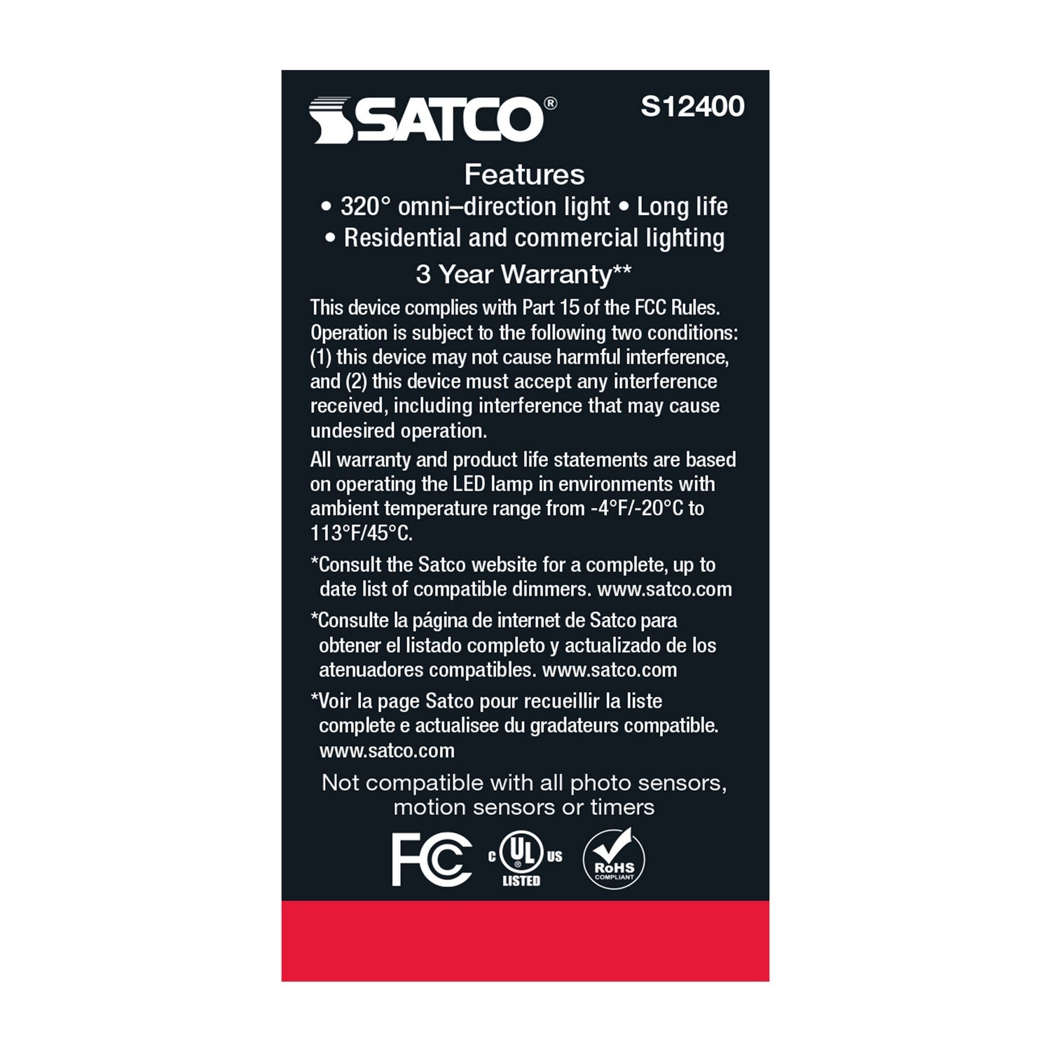 Satco - S12400 - Light Bulb - Clear