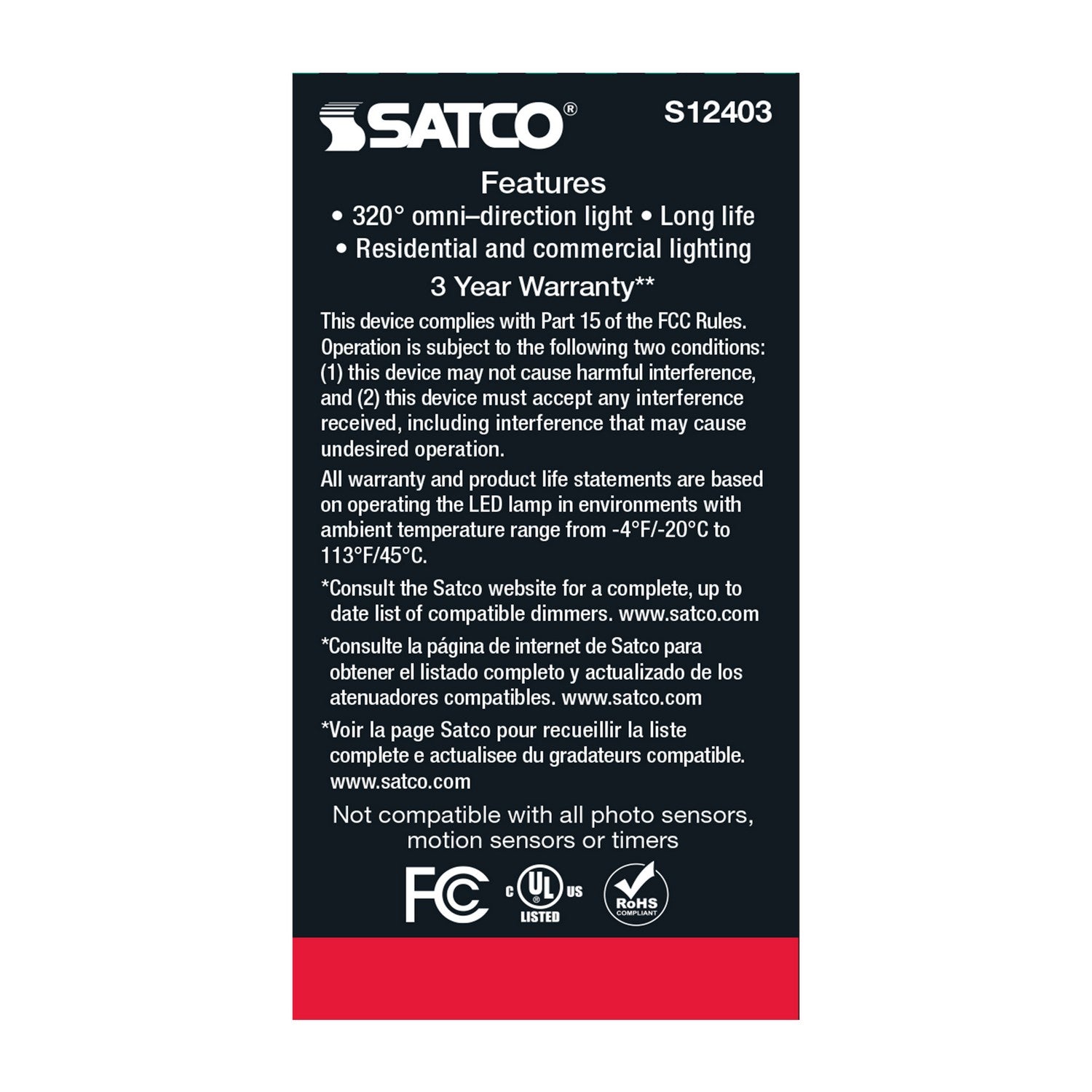 Satco - S12403 - Light Bulb - Clear